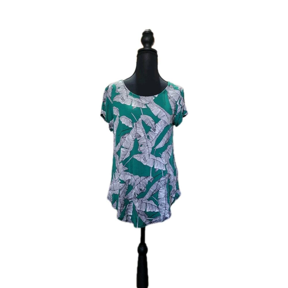 Alfani Womens M Tropical Print Summer Vacation Short Sleeve Shirt